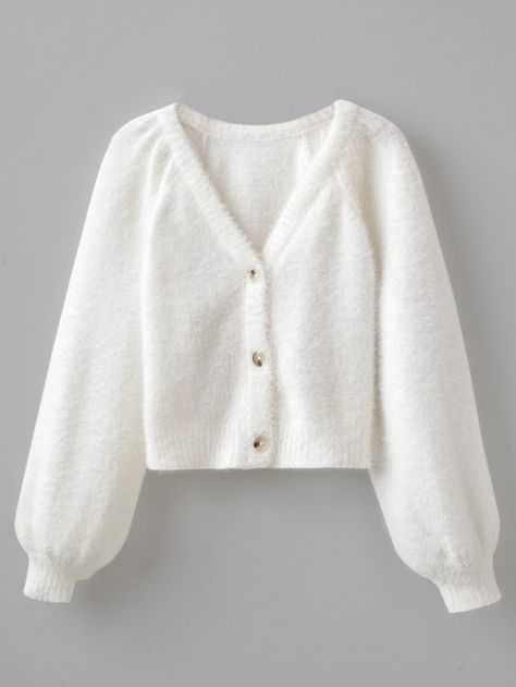 White Casual Collar Long Sleeve Fabric Plain  Embellished Medium Stretch  Tween Girls Clothing Soft Aesthetic Outfits, Plain Cardigan, Casual Weekend Outfit, White Knit Cardigan, Shein Kids, Fluffy Knit, Rainbow Outfit, Girls Cardigan, Short Cardigan