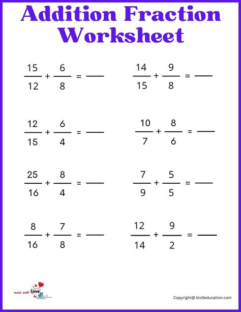 Addition Fraction Worksheet For 4th Grade | FREE Download Fractions Worksheets Grade 4, Fraction Addition, Free Fraction Worksheets, Fraction Worksheet, Letter Q Worksheets, Unlike Fractions, Letter Tracing Printables, Addition Of Fractions, Math Fact Practice