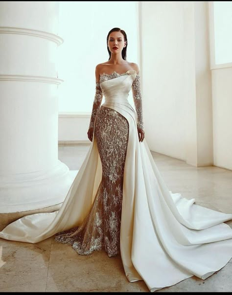 Top Long Skirt, Extravagant Wedding Dresses, Dressing Design, Reception Dresses, Bridal Styling, Lace Wedding Dress With Sleeves, Classy Wedding Dress, Soiree Dress, Fancy Wedding Dresses