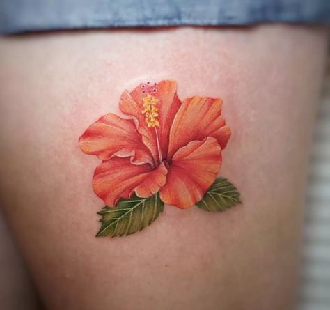 Hibiscus Tattoos: Meanings, Tattoo Styles & Ideas Hawaii Flower Tattoos, Hibiscus Tattoos, Hawaiian Flower Tattoos, Plumeria Tattoo, Hibiscus Flower Tattoos, Flor Tattoo, Orange Hibiscus, Hibiscus Tattoo, Tattoos Butterfly