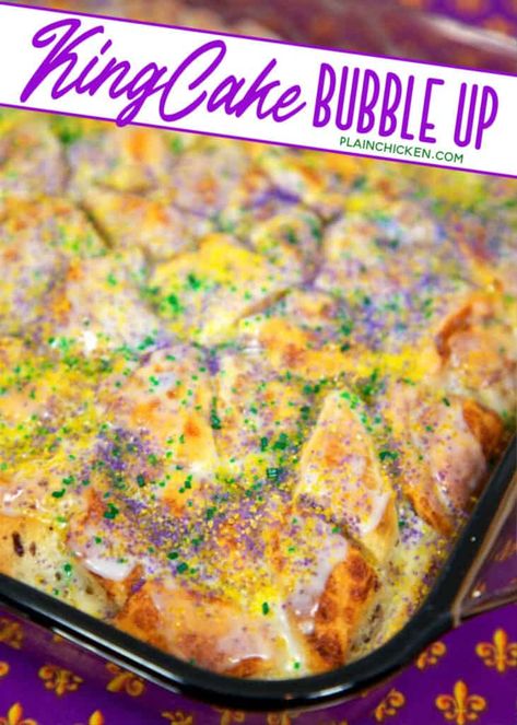 King Cake Bubble Up - Plain Chicken King Cake Recipe, Kek Lapis, Mardi Gras Food, Cake Mug, Bubble Up, Oreo Dessert, Mardi Gras Party, S'mores, King Cake