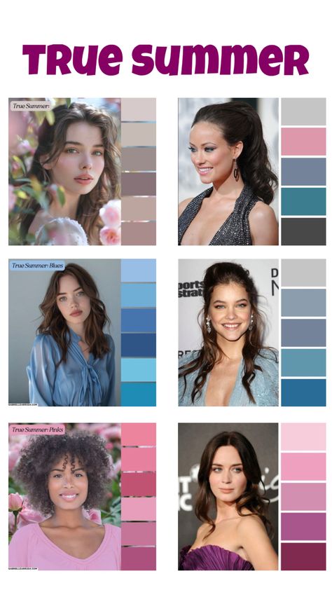 Color Analysis Summer, Summer Skin Tone, Cool Summer Palette, Light Summer Color Palette, Soft Summer Palette, Soft Summer Color Palette, Soft Summer Colors, True Summer, Cold Summer