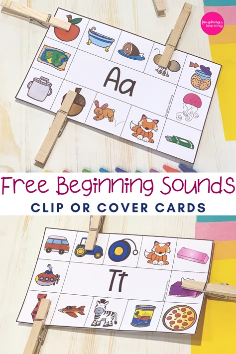 Phonemic awareness is so important for early reading success! Give your learner lots of practice with these free printable beginning sounds clip or cover cards! #printableactivities #preschoolactivities #literacyactivities #alphabet #printableliteracyactivities #kindergartenactivities #kindergartenliteracyactivities #kindergartenliteracy #education #phoncsactivites #beginningsoundsprintablegame #beginningsoundsactivties #beginningsoundsactivitieskindergarten #printablebooks Letter Recognition And Sounds Activities, Say It Move It Phonemic Awareness, Letter Sound Activities Free, Free Phonemic Awareness Printables, Laminated Kindergarten Activities, Letter Sounds Activities Preschool, Hands On Letter Sounds Activities, Phonological Awareness Activities Kindergarten, Pass The Letter Bag