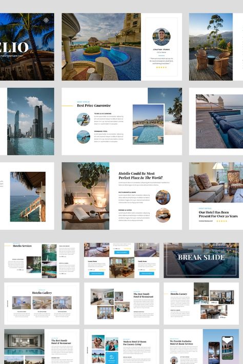 Hotelio - Hotel & Restaurant Presentation - Keynote template Keynote Template Hotel Presentation, Restaurant Presentation, Restaurant Ad, Advertisement Template, Wide Screen, Unique Layout, Keynote Presentation, Logo Collection, Corporate Business