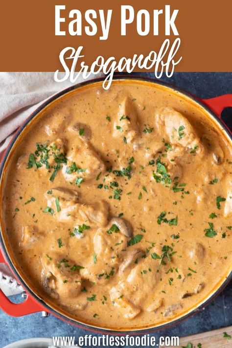 An easy pork stroganoff recipe made with diced pork and sliced chestnut mushrooms. You can make it with leftover roast pork too! Leftover Pork Roast Recipes, Leftover Pork Loin Recipes, Pork Stroganoff Recipe, Pork Stroganoff, Leftover Pork Recipes, Leftover Pork Roast, Chestnut Mushrooms, Pork Casserole, Keto Carnivore