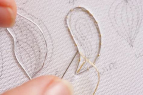 2 Secure the wire onto the fabric Stumpwork Leaves, Stumpwork Embroidery, Stump Work, Buttonhole Stitch, Van Niekerk, Trendy Embroidery, Raised Embroidery, Crazy Quilting, Embroidery Tutorial