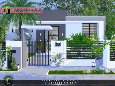 NynaeveDesign's Lyne Fences, Gates and Awnings Abandoned Mansion For Sale, Living Room Sims 4, Modern Entrance Door, House Fence Design, House Balcony, Modern Entrance, Casas The Sims 4, Home Design Floor Plans, Sims House Plans