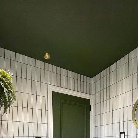 My House This Month on Instagram: "Morning DIY-ers! @__itslucy__ here. Happy Sunday! This absolutely stunning bathroom by @guywiththepinktiles over in Belfast has popped up on pretty every explore page I have 👌🏻✨. Lusting over this striking green ceiling! Also - just love the use of tiles here! Head over to @guywiththepinktiles to check out more or this beautiful home! Credit: @guywiththepinktiles 🏡🛠️ @myhousethismonth @littlehouseinlondon & @__itslucy__ and use #myhousethismonth #bath Bathroom Green Ceiling, Green Bathroom Ceiling, Green Ceiling Bathroom, Bathroom Painted Ceiling, Bathroom Half Tiles Half Paint, Painted Bathroom, Bathroom Ceiling, Stunning Bathrooms, Green Bathroom