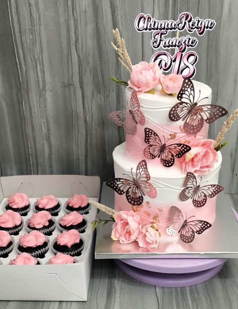 3 Tier Butterfly Cake, Leo Cake, Baking Poster, Cake Bday, Butterfly Wedding Cake, Flower Cake Design, Anniversary Cake Designs, Red Birthday Cakes, Butterfly Party Decorations