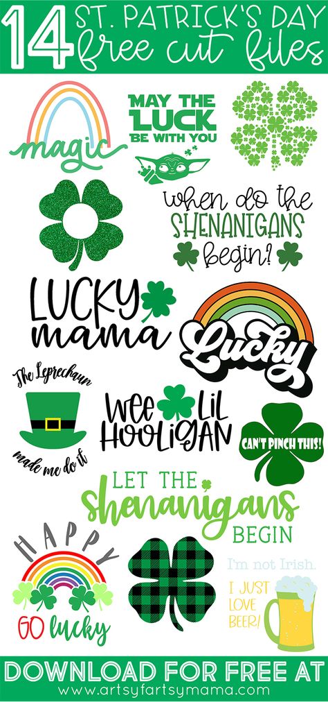 Wee Lil Hooligan Shirt with 14 St. Patrick's Day Cut Files | artsy-fartsy mama Sant Patrick, Lucky The Leprechaun, Cricut Valentines, St. Patrick's Day Crafts, San Patrick, Shamrock Svg, Free Svgs, Spring Craft, Free Silhouette