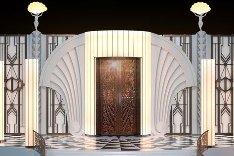 Set Design on Behance Art Deco Stage, Architecture Animation, Stage Backdrop Design, Public Library Design, Egyptian Furniture, Restaurant Exterior Design, Egypt Design, Learn Interior Design, Small Office Design