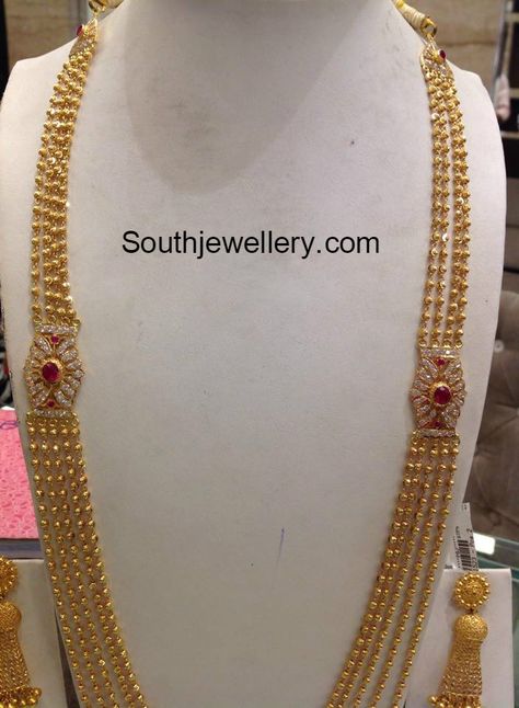 85 Grams Chandraharam with Side Pendants Simple Diamond Jewelry, Fashion Jewelry Necklaces Gold, Gold Pearl Jewelry, Gold Bridal Necklace, Fancy Jewelry Necklace, Diamond Wedding Jewelry, Aesthetic Letters, Gold Jewelry Simple Necklace, Beautiful Gold Necklaces