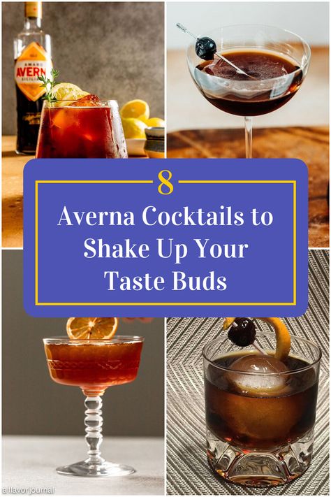 Collage of 4 averna cocktails. Cocktail Recipes Grenadine, Bitter Cocktail Recipes, Averna Cocktails, Bourbon Grenadine Cocktail, Cocktail B52, Harvey Wallbanger Cocktail, Perfect Cocktails, Drink Up, Drink Ideas