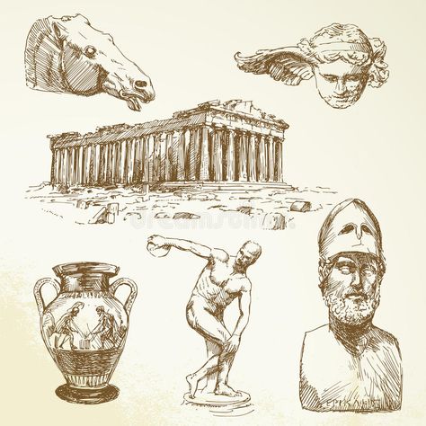 Ancient greece. Hand drawn collection #Sponsored , #AD, #SPONSORED, #greece, #drawn, #Hand, #Ancient Drawing Of Greece, Greece Sketch, Ancient Greece Ks2, Ancient Greece Display, Ancient Greece Architecture, Ancient Greece For Kids, Ancient Greece Fashion, Drawing History, Greece Drawing