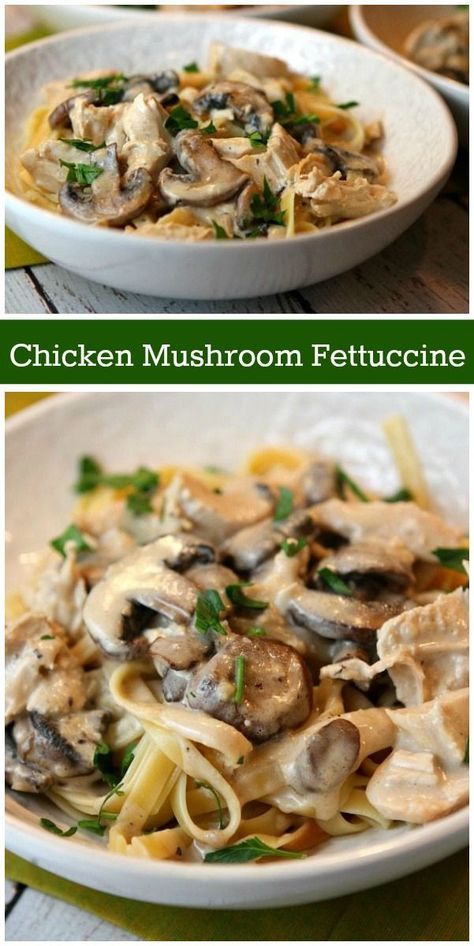 Portuguese Plates, Mushroom Fettuccine, Fettuccine Recipe, Fettuccine Recipes, Resep Pasta, Chicken And Mushroom, Chicken Mushroom, Pasta Dinners, Pasta Dinner Recipes