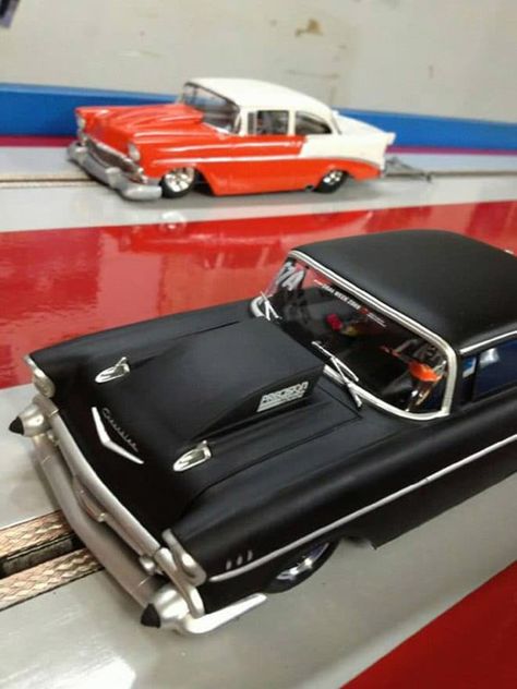 HOT ROD Anything: 140-MPH, Slot-Car Drag Racing Slot Cars Vintage, Tyco Slot Cars, Slot Car Drag Racing, Carrera Slot Cars, Afx Slot Cars, Scalextric Cars, 56 Chevy, Slot Machine Cake, Ho Slot Cars