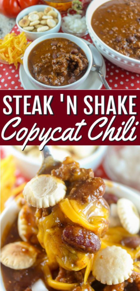 Chili Recipe Steak, Steak And Shake Chili Recipe, Steak Chili Recipe, Copycat Chili, Mac Chili, Steak N Shake, Steak Chili, Chili Burger, Best Chili Recipe