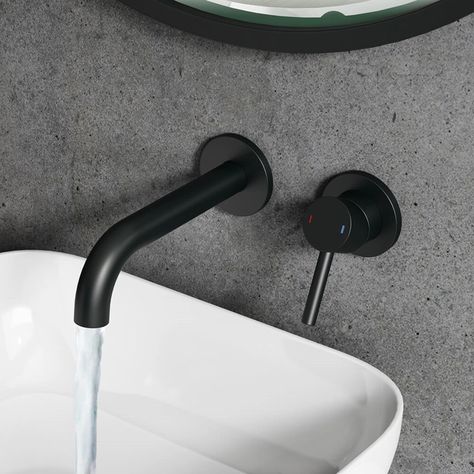 Black Bathroom Taps, Modern Basin, Wall Mounted Taps, Wall Taps, Black Taps, Shower Fittings, Bath Shower Mixer, Wall Mounted Basins, Brass Bathroom