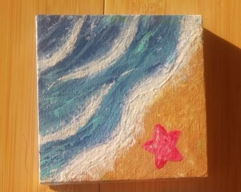 The beach is calling & I must go. 🌊🏖💙 Beach Small Canvas Painting, What To Paint On A Small Canvas Easy, Easy Aesthetic Paintings Simple, Aesthetic Painting Beach, Drawing Ideas Easy Beach, Small Canvas Paintings Easy Aesthetic, Beach Mini Canvas Painting, Sea Drawing Acrylic, Small Canvas Drawing Ideas