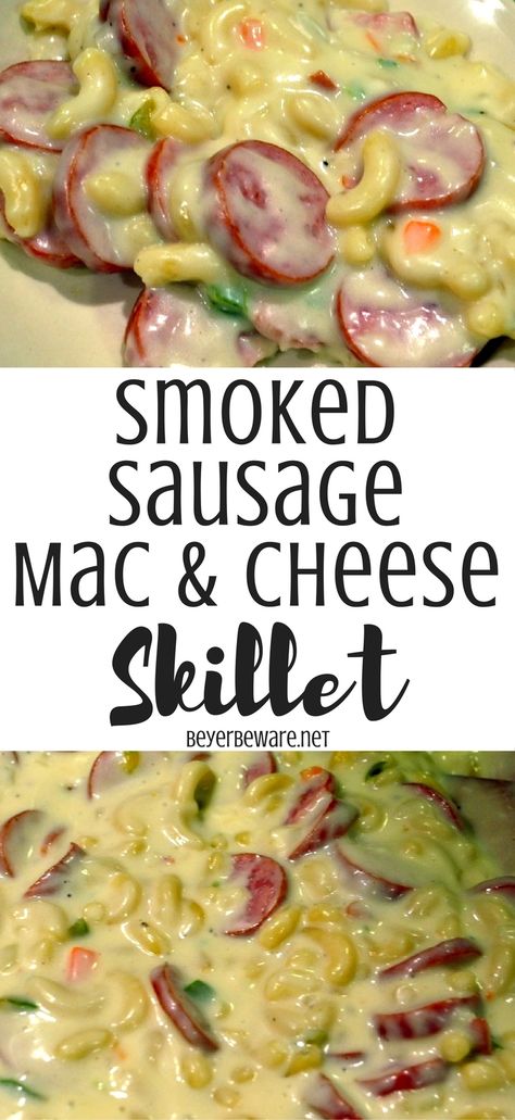 This creamy recipe for smoked sausage mac and cheese is a one pot meal that is ready in less than 30 minutes for a hearty weeknight meal. Smoked Sausage Mac And Cheese, Sausage Mac And Cheese, Mom Meals, Picnic Potluck, Smoked Sausage Recipes, Kitchen Favorites, Creamy Recipes, Easy Skillet, One Pot Meal