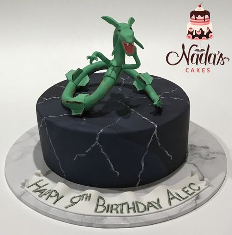 Rayquaza Pokemon Themed Birthday Cake Rayquaza Cake, Cake Pokemon, Pokemon Cake Topper, Rayquaza Pokemon, Single Tier Cake, Tier Cakes, Pokemon Cake, Kid Parties, Pokemon Party