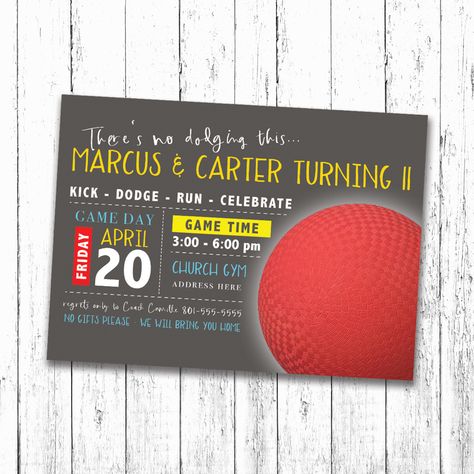 Dodgeball Birthday Party Invitation on Behance Dodgeball Party, Lds Wedding, Ball Party, Sports Birthday, Birthday Posts, 11th Birthday, 10th Birthday, Wedding Announcements, Cork Board