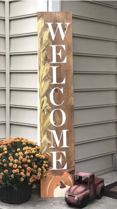 Girls Night Crafts, Fall Crafting, Fall Pumpkin Crafts, Fall Wood Signs, Holiday Crafts Diy, Wooden Welcome Signs, Porch Welcome Sign, Fall Sign, Pumpkin Fall Decor