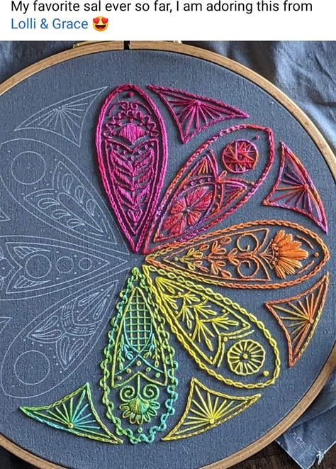 Floral Motif Design Embroidery, Embroidered Mandalas Embroidery Designs, Zenbroidery Ideas, Large Embroidered Flowers, Mandala Embroidery Design, Finished Embroidery Projects, Large Embroidery Patterns, Mandela Embroidery, Indian Embroidery Designs By Hand