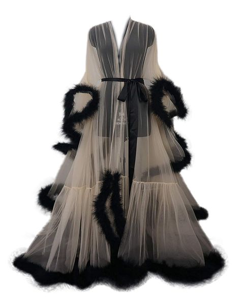 Old Hollywood Feather Robe Sexy Boudoir Robe Feather Bridal Robe Tulle Illusion Long Wedding Scarf New Custom Made at Amazon Women’s Clothing store Feather Bridal Robe, Floor Length Robe, Fancy Robes, Wedding Scarf, Bridal Robe, Crop Top Dress, فستان سهرة, Pretty Lingerie, Bridal Robes