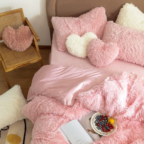 Fluffy Quilt, Pink Bed Sheets, Pink Bedding Set, Rainbow Bedding, Plush Bed, Romantic Princess, Pink Bed, Cheap Bedding Sets, Fluffy Bedding