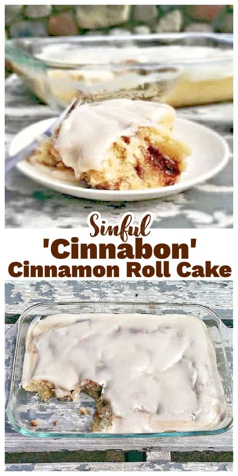 Cinnabon Cinnamon Roll Cake, Cinnabon Cake, Cinnabon Cinnamon Rolls, Cake Breakfast, Cinnamon Breakfast, Sweet Roll Recipe, Homemade Recipes Dessert, Cream Cheese Glaze, Cinnamon Cake