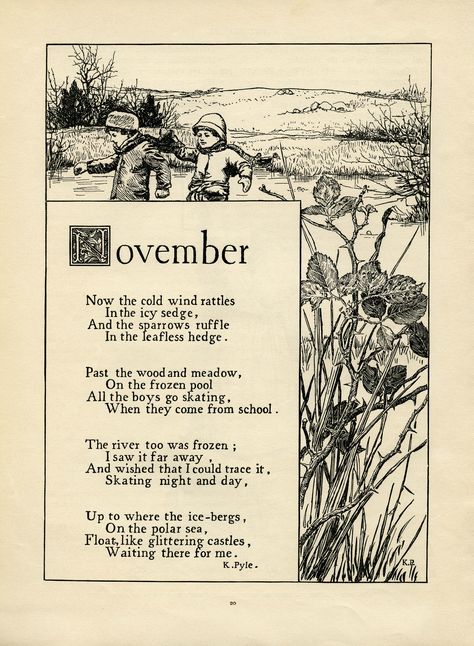 From the 1890 Edition of St. Nicholas Magazine ~ "November", Poem by Katherine Pyle (1863-1938), American Artist, Poet & Children's Writer ...... November Poem, Autumn Poetry, Poem Titles, Childrens Poems, Childrens Poetry, Kids Poems, Old Design, Sparrows, Months Of The Year