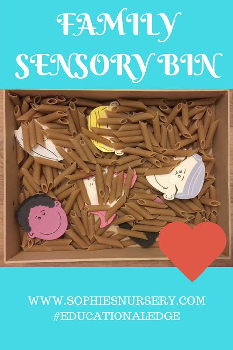 Family Photo Sensory Bin - Sophie's Nursery Family Sensory Bin Preschool, Family Sensory Bin, Family Night Activities, Baby Sensory Play, Dry Rice, Family Theme, Themed Activities, Packaging Paper, Messy Play