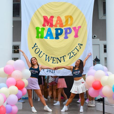 Bid Day Themes Zeta Tau Alpha, Zeta Tau Alpha Bid Day Themes, Mad Happy Bid Day Theme, Mad Happy Bid Day, Bid Day Themes Unique, Sorority Recruitment Banners, Unique Bid Day Themes, Sorority Bid Day Themes, Bid Day Ideas