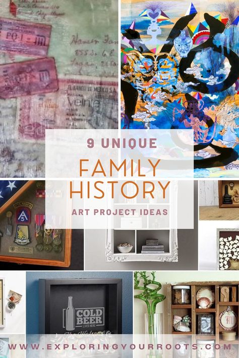 👀Looking for a new project that merges your ♥love for family history items and 🎨art? Here are 9 fun and creative ways to preserve and display heritage items in your home. Family History Display, History Collage Ideas, Memory Collage Ideas, Family Heirloom Ideas, Family Art Ideas, Ancestry Art, Family Craft Ideas, Family Heirloom Display, Family Tree Collage