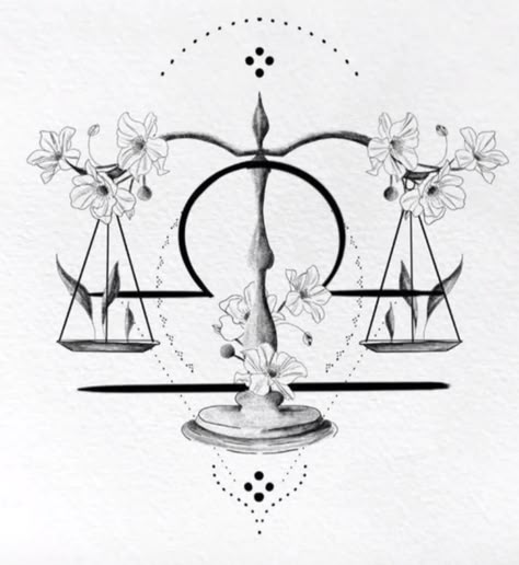 Libra Floral Tattoo, Flower Libra Tattoo, Scales Tattoo Balance, Libra Zodiac Drawing, Libra Tattoo Scales, Libra Scales Drawing, Balance Scale Tattoo, Libra Tattoo Ideas Unique, Libra Tattoo Ideas For Women