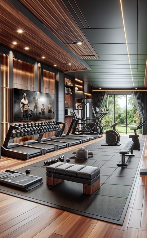 Minimalist Gym, Commercial Gym Design, Garage Gym Ideas, Pilates Cardio, Boutique Gym, Home Gym Inspiration, Gym Lighting, Dream Home Gym, Gym Design Interior