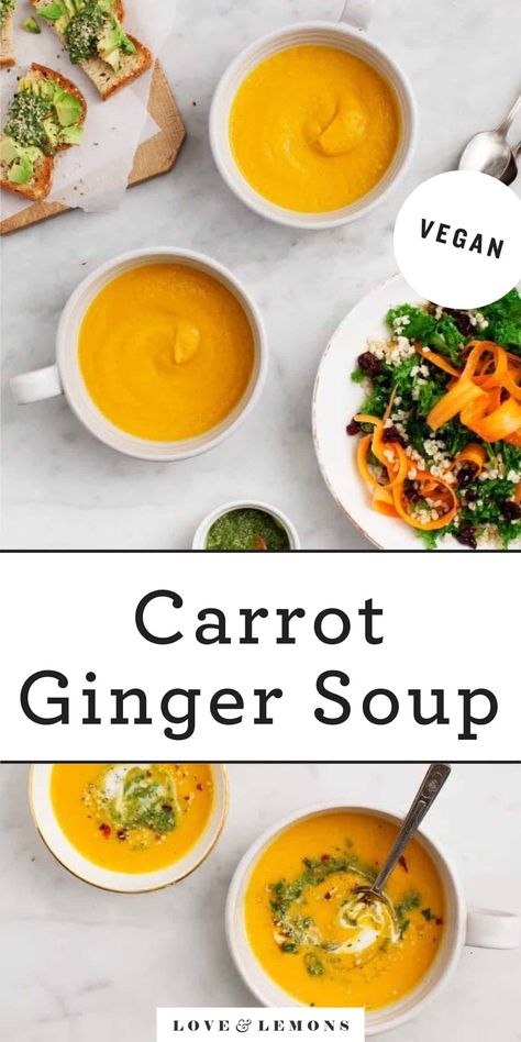 Carrot Ginger Soup Recipe - Love and Lemons Immune Boosting Recipes, Carrot Ginger Soup Recipe, Curried Lentil Soup, Carrot Soup Recipes, Carrot Ginger Soup, Ginger Soup, Carrot And Ginger, Carrot Soup, Vegetarian Meal