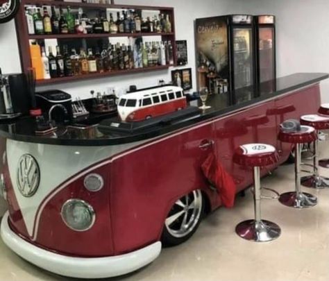 Garage Furniture, Cool Garages, Diy Home Bar, Car Part Furniture, Automotive Furniture, Vintage Vw Bus, Car Furniture, Vw Vintage, Home Bar Designs