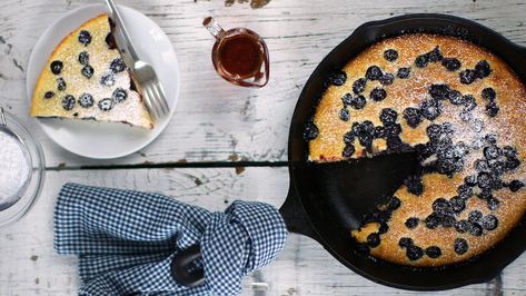 Oven-Baked Blueberry Pancake | Martha Stewart Pancake Recipe Martha Stewart, Martha Stewart Pancakes, Oven Pancake Recipe, Classic Pancake Recipe, Oven Pancake, Oven Pancakes, Blueberry Pancakes Recipe, Blueberry Pancake, Coffee Shop Menu Ideas