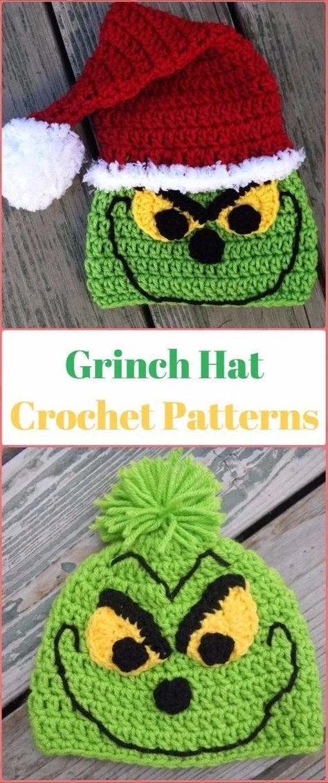 Crochet Grinch Hat Pattern Free, Christmas Crochet Hats, Crocheted Grinch, Grinch Scarf, Crochet Christmas Hat, Grinch Crochet, Grinch Hat, Beanies Crochet, Character Crochet