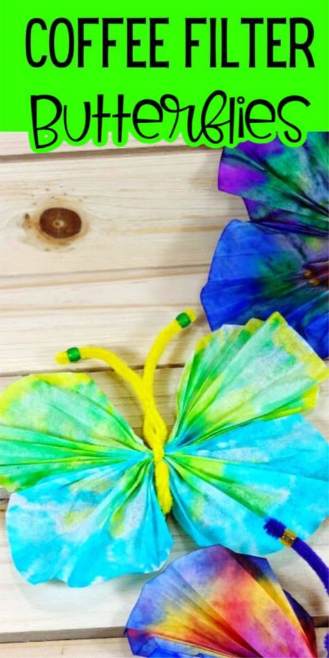 These Coffee Filter Butterflies are a fun and easy craft idea for spring. Fun kids activity and super inexpensive too! Create your own butterfly garden with these! #coffeefilter #easycrafts #butterflies Crafts Using Coffee Filters, Diy Butterfly Craft, Coffee Filter Flowers For Kids, Dollar Store Crafts For Kids, Coffee Filter Butterflies, Butterfly Crafts For Kids, Flower Crafts For Kids, Flip Flop Craft, Peacock Crafts