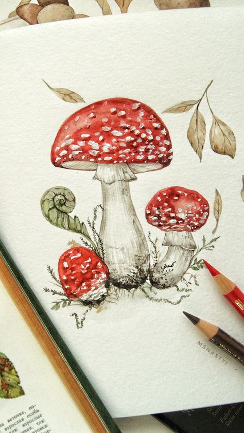 Autumn Art Drawing, Watercolor Mushroom Painting, Autumn Drawing Ideas, Minimalist Illustration Art, Painting Mushrooms, Vintage Mushroom Art, Mushrooms Watercolor, Mushrooms Drawing, Autumn Drawing