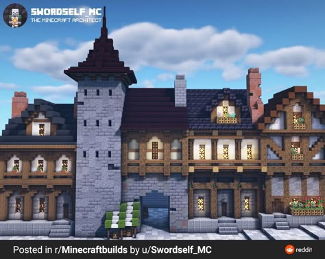 Minecraft Medieval Village, Villa Minecraft, Minecraft Medieval House, Medieval Street, Minecraft Castle Designs, Minecraft Kingdom, Mc Builds, Rumah Minecraft Sederhana, Minecraft Mansion