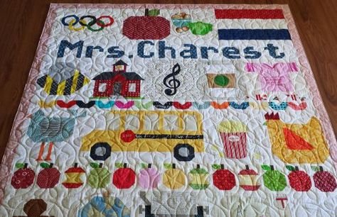 Teacher Quilt 1 by Lori Quilts For Teachers, Teacher Quilt Ideas, Teacher Quilt, Lori Holt, Teacher Retirement, Year End, Fabric Cuff, Musical Notes, School Themes