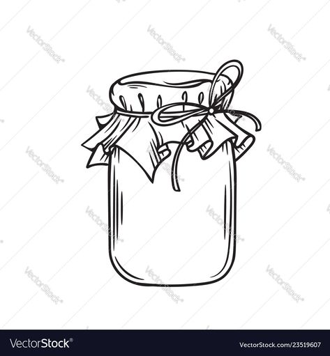 Ball Jar Tattoo, Jelly Jar Drawing, Honey Jar Drawing, Jam Jar Tattoo, Jar Sketch, Cute Honey Jar, Jar Outline, Jar Drawing, Jar Tattoo