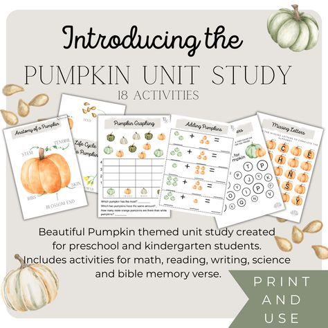 Pumpkin Unit Study, Homeschool Unit Studies, Thanksgiving Unit Study, Pumpkin Unit, Christmas Units, Activities For Preschool, Beautiful Pumpkins, Pumpkin Stem, Unit Studies