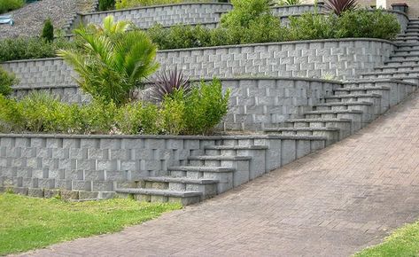 Decorative Block Work Wooden Retaining Wall, Retaining Wall Ideas, Backyard Retaining Walls, Building A Retaining Wall, Soil Erosion, Garden Retaining Wall, Concrete Retaining Walls, Sloped Backyard, Gabion Wall