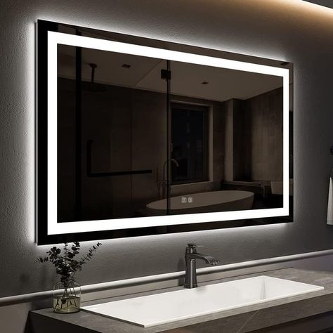 Amazon.com: ANDY STAR 30x48’’ LED Bathroom Mirror for Wall, Rounded Lighted Bathroom Mirror Backlit+Front Lit, Stepless Dimmable, Anti-Fog, Memory, 3 Colors Lighted Vanity Mirrors Wall Mounted,White Frame : Home & Kitchen Backlit Bathroom Mirror, Horizontal Mirrors, Relaxing Bathroom, Mounted Bathroom Vanity, Wall Mounted Bathroom Vanity, Led Bathroom Mirror, Smart Bathroom, Backlit Mirror, Lighted Vanity Mirror