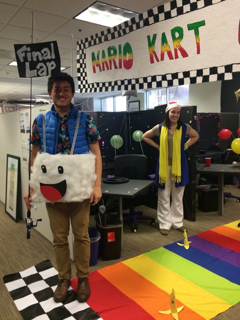 Mario Kart- Rainbow Road themed cubes Mario Kart Course, Mario Kart Office Decorations, Mario Kart Activities, Mario Kart Decor, Mario Cart Trunk Or Treat, Mario Cart Decorations, Mario Kart Trunk Or Treat, Mario Kart Decorations, Mario Kart Halloween